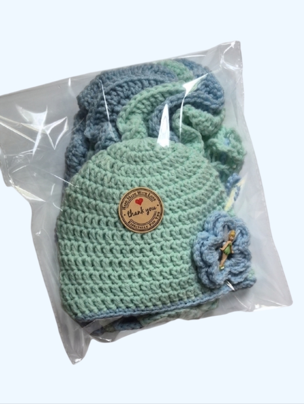 Handmade Crocheted Tinker Bell Skirt And Beanie Set-Photo Prop-Size 0-3M - Picture 7 of 8